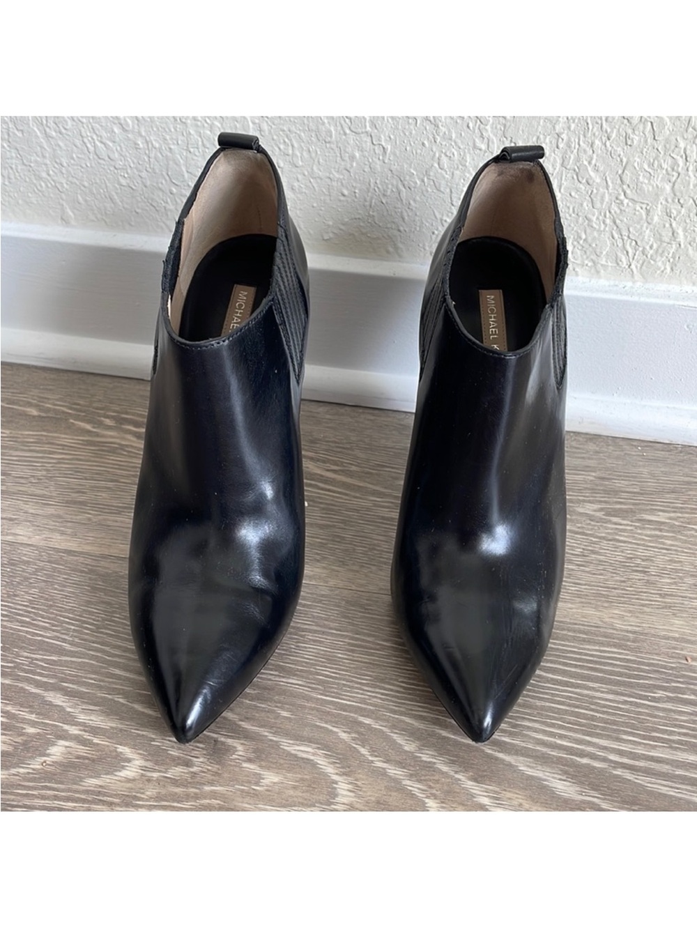 Michael Kors Black Pointed-Toe Leather Ankle Booties